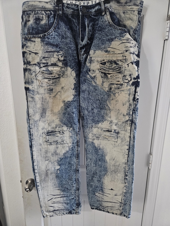 Other - Men’s Distressed Acid-Wash Jeans - Blue/White